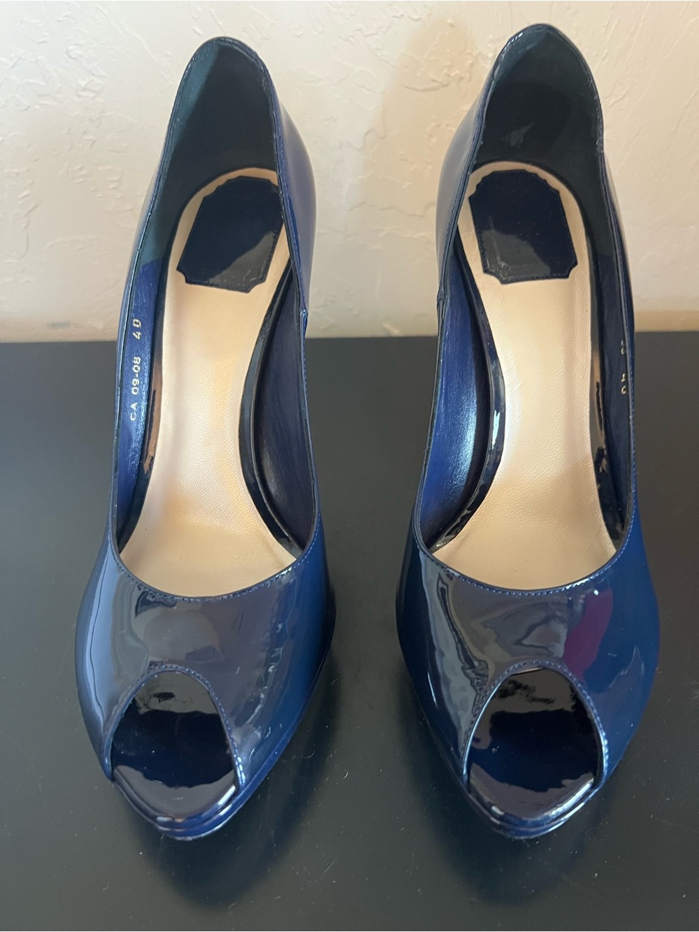Dior Miss Dior Navy Patent Peep-Toe Stiletto Heels size 40 - Picture 2 of 9